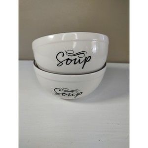 set of 2~Harry & David®️Farmhouse "Soup" Ceramic Cereal/Soup Bowls white